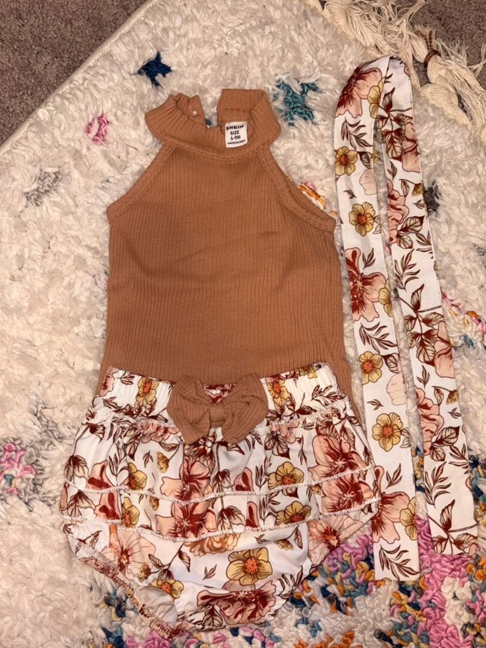 Camel color Ribbed Tank & Floral bottoms with matching Headband